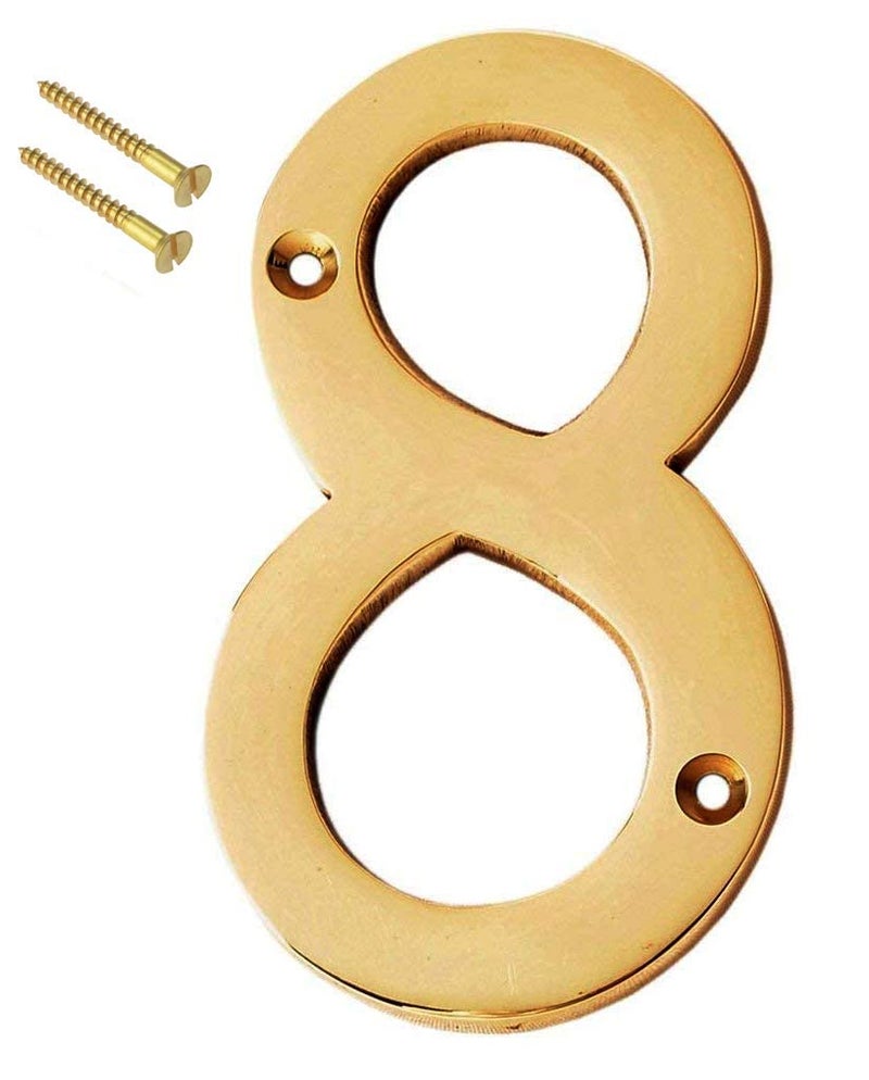 eSplanade 4" Brass House Hotel Door Number Plaque Numeric Numerical Digit 0-9 (8 (Eight)) - Image 1